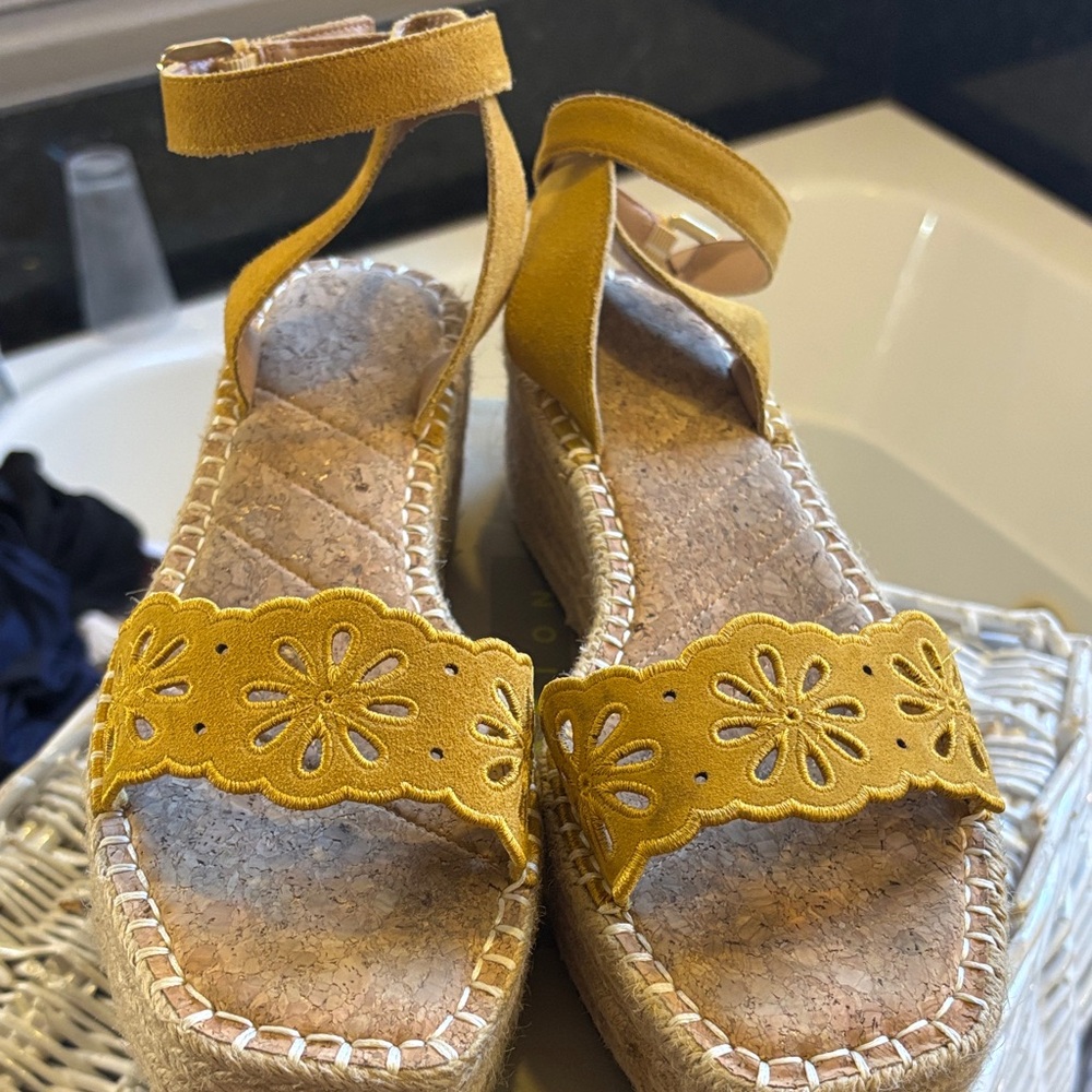 Crown Vintage Yellow Floral Wedge Sandals